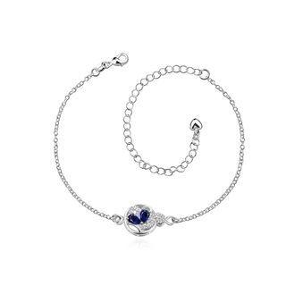 Classic Elegant Flower Blue Cubic Zircon Anklet Silver - One Size