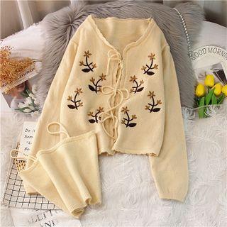 Set: Camisole Top + Floral Embroidered Cardigan