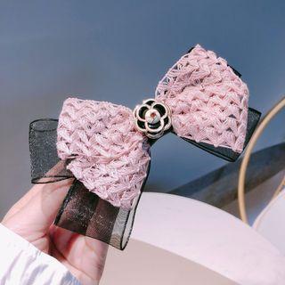 Flower Chiffon Bow Hair Clip Black & Pink & Gold - One Size