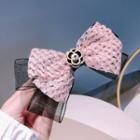 Flower Chiffon Bow Hair Clip Black & Pink & Gold - One Size