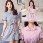Short-sleeve Tie Waist Shirt Dress