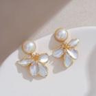 Flower Glaze Faux Pearl Alloy Dangle Earring D191-1 - 1 Pair - White - One Size