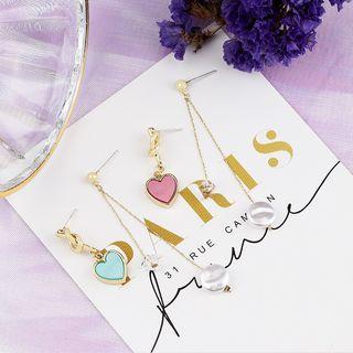 Non-matching Acrylic Heart Faux Pearl Dangle Earring