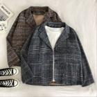 Color-block Plaid Woolen Long-sleeve Blazer