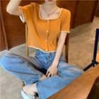 Short-sleeve Lace Button-up Cropped Top Orange - One Size