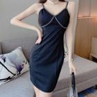 Spaghetti Strap Embroidered Trim A-line Dress