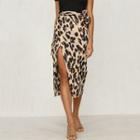 Leopard Print Slit Midi Pencil Skirt