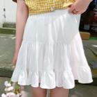 High-waist Plain Ruffle Trim Skirt