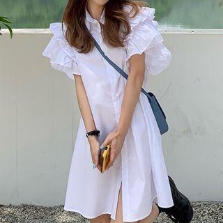 Short-sleeve Ruffled A-line Shirtdress