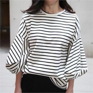 Balloon-sleeve Striped T-shirt