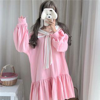Long-sleeve Sailor Collar Dress As Shown In Figure - One Size