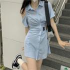 Short-sleeve Cold Shoulder Mini Sheath Shirtdress