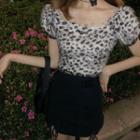 Leopard Print Short-sleeve Cropped Top / Mini Pencil Skirt
