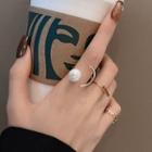 Set Of 3: Faux Pearl / Alloy Ring (assorted Designs) Set Of 3 - Ring - Gold - One Size