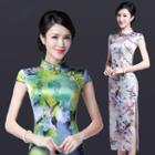 Cap-sleeve Pritned Cheongsam