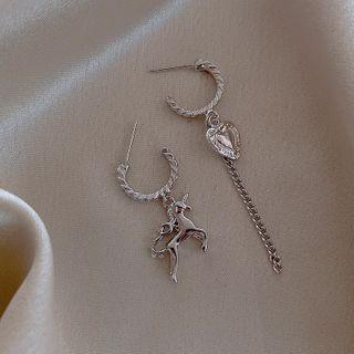 Non-matching Unicorn & Heart Drop Earring 1 Pair - Silver - One Size