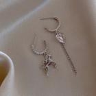 Non-matching Unicorn & Heart Drop Earring 1 Pair - Silver - One Size
