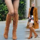 Pointed Lace Up Knee-high Boots