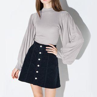 Mock Neck Lantern-sleeve Top