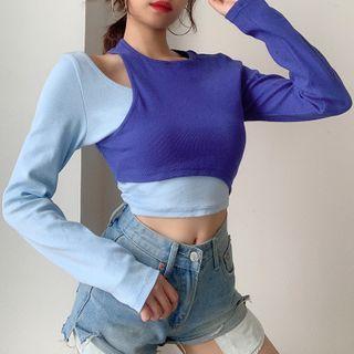 Asymmetric Contrast Panel Cutout Cropped T-shirt