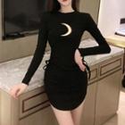 Moon Long-sleeve Mini Sheath Dress