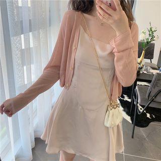 Plain Spaghetti Strap Dress / V-neck Cardigan