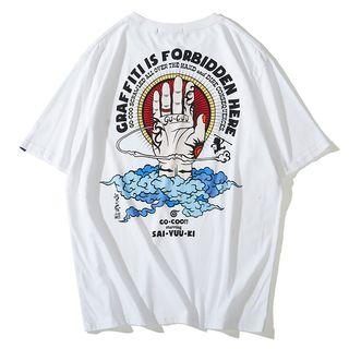 Short-sleeve Hand Print Round Neck T-shirt