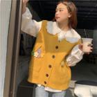 V-neck Embroider Floral Vest Sweater