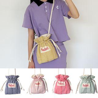 Gingham Drawstring Bucket Bag