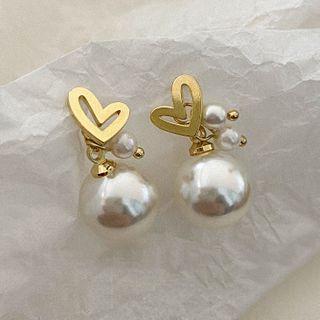 Heart Alloy Faux Pearl Dangle Earring 1 Pair - Gold - One Size