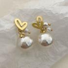 Heart Alloy Faux Pearl Dangle Earring 1 Pair - Gold - One Size