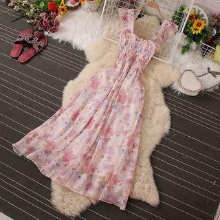 Sleeveless Print Mesh Midi A-line Dress