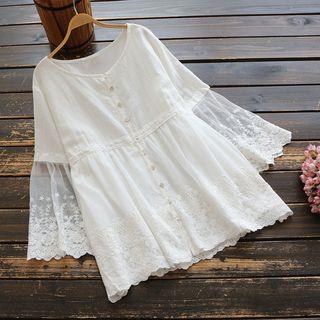 Long-sleeve Buttoned Linen Top