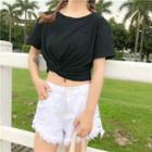 Knotted Short-sleeve Cropped T-shirt