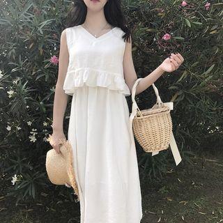 Sleeveless Ruffle Mock Two Piece Midi Dress
