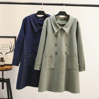 Contrast Stitching Double-breasted Shirtdress