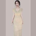 Cap-sleeve Midi Pointelle Knit Dress