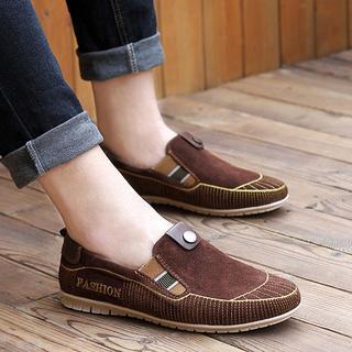 Genuine-leather Stitched Paneled Loafers