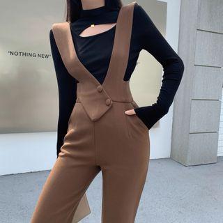 Long-sleeve Cutout Top / Suspender Pants