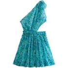 Sleeveless One-shoulder Floral Cutout Mini A-line Dress