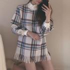 Plaid Fringed Long Pullover