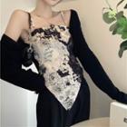 Floral Print Irregular Camisole Top / Long-sleeve Shrug