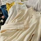 Lace-cuff Mock-neck Knit Top In 5 Colors