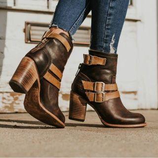Strapped Block Heel Short Boots
