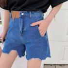 High-waist Irregular-hem Denim Shorts