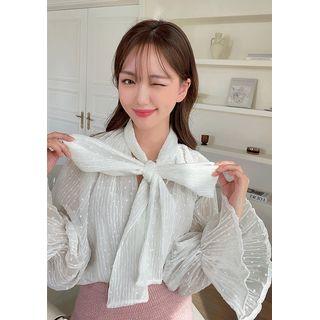 Scarf-neck Dot Chiffon Blouse