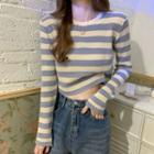 Round Neck Striped Cropped Knit Top