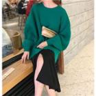 Plain Sweater / Slit-front Midi Skirt