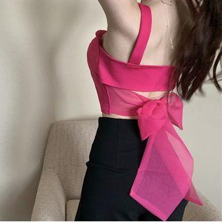 Sleeveless Bow Back Knit Top Rose Pink - One Size