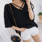Strappy V-neck Sheer T-shirt